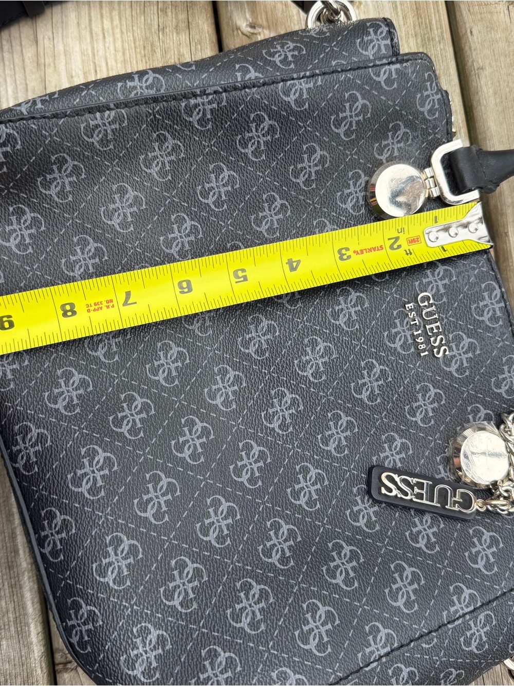 Guess Black Logo Satchel Crossbody Bag | Silver Hardware | Structured Purse - Picture 11 of 15